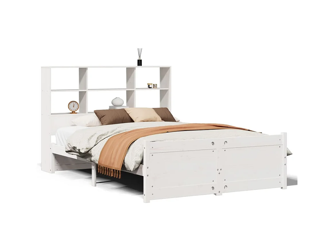 Lit bibliothèque sans matelas blanc 140x200 cm bois pin massif