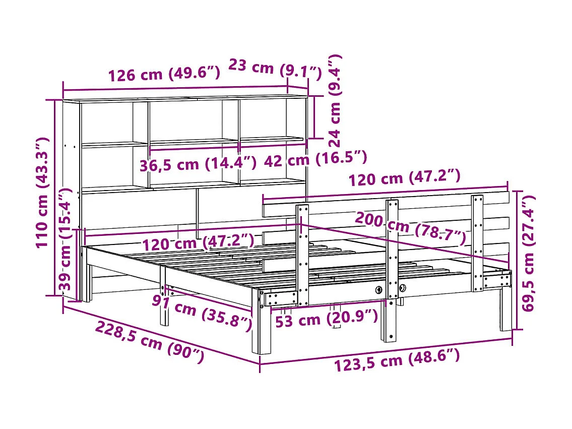 Letto Libreria senza Materasso Bianco 120x200 cm Legno di Pino