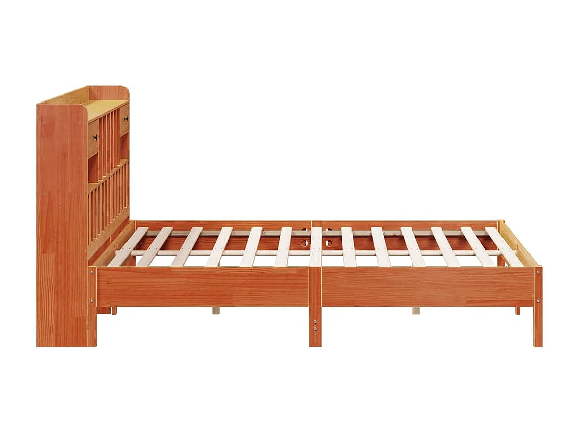 Cama con estantería sin colchón madera maciza marrón 180x200cm