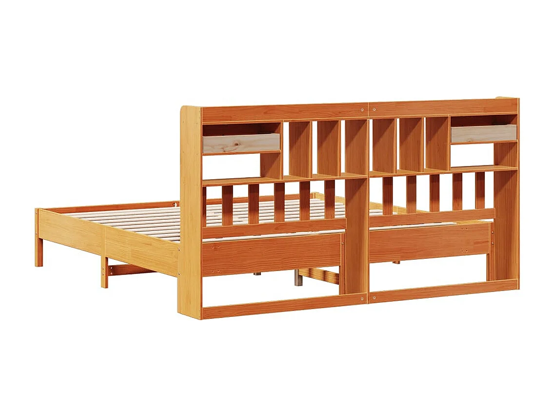 Cama con estantería sin colchón madera maciza marrón 180x200cm