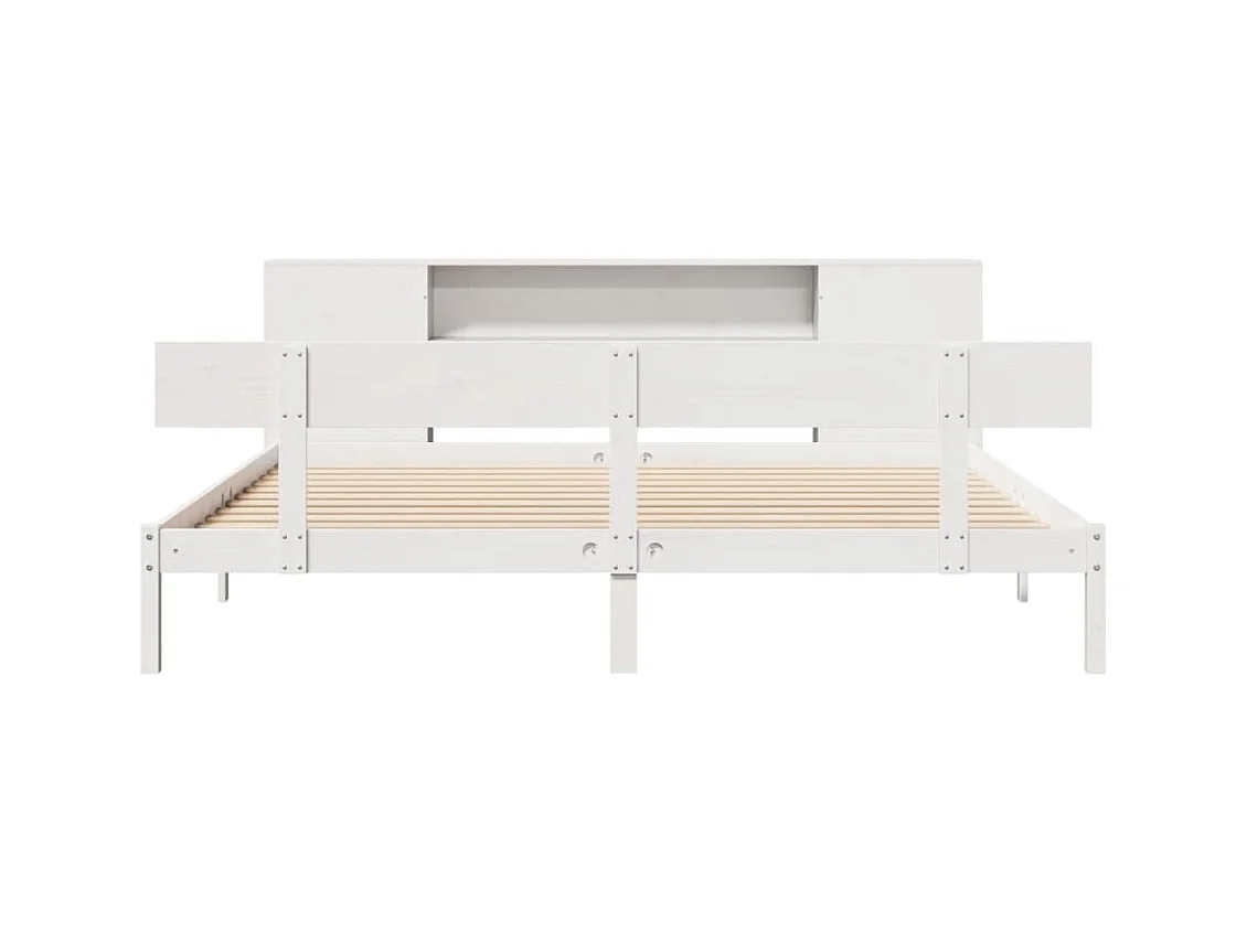 Lit bibliothèque sans matelas blanc 200x200 cm bois pin massif
