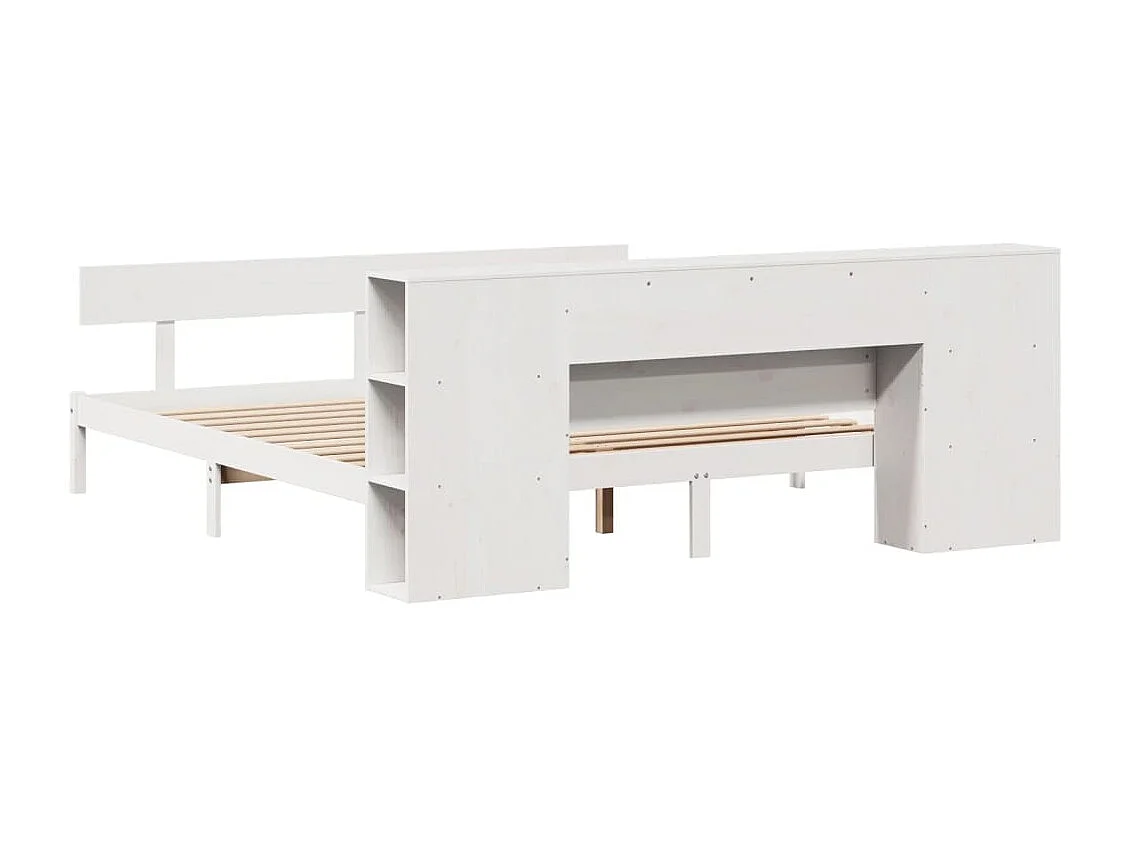 Lit bibliothèque sans matelas blanc 200x200 cm bois pin massif