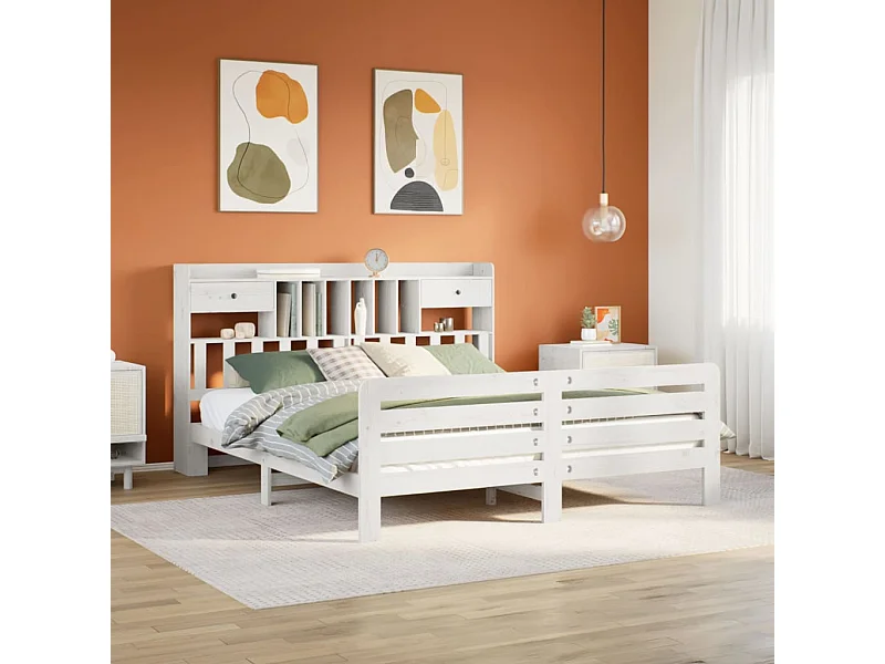 Bed met boekenkast zonder matras grenenhout wit 180x200 cm