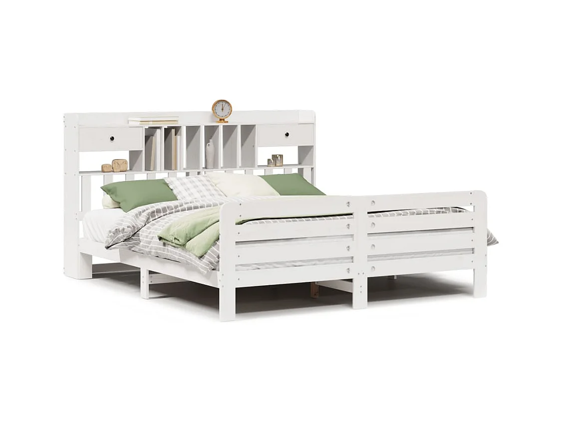 Massivholzbett mit Regal ohne Matratze Weiß 180x200 cm Kiefer