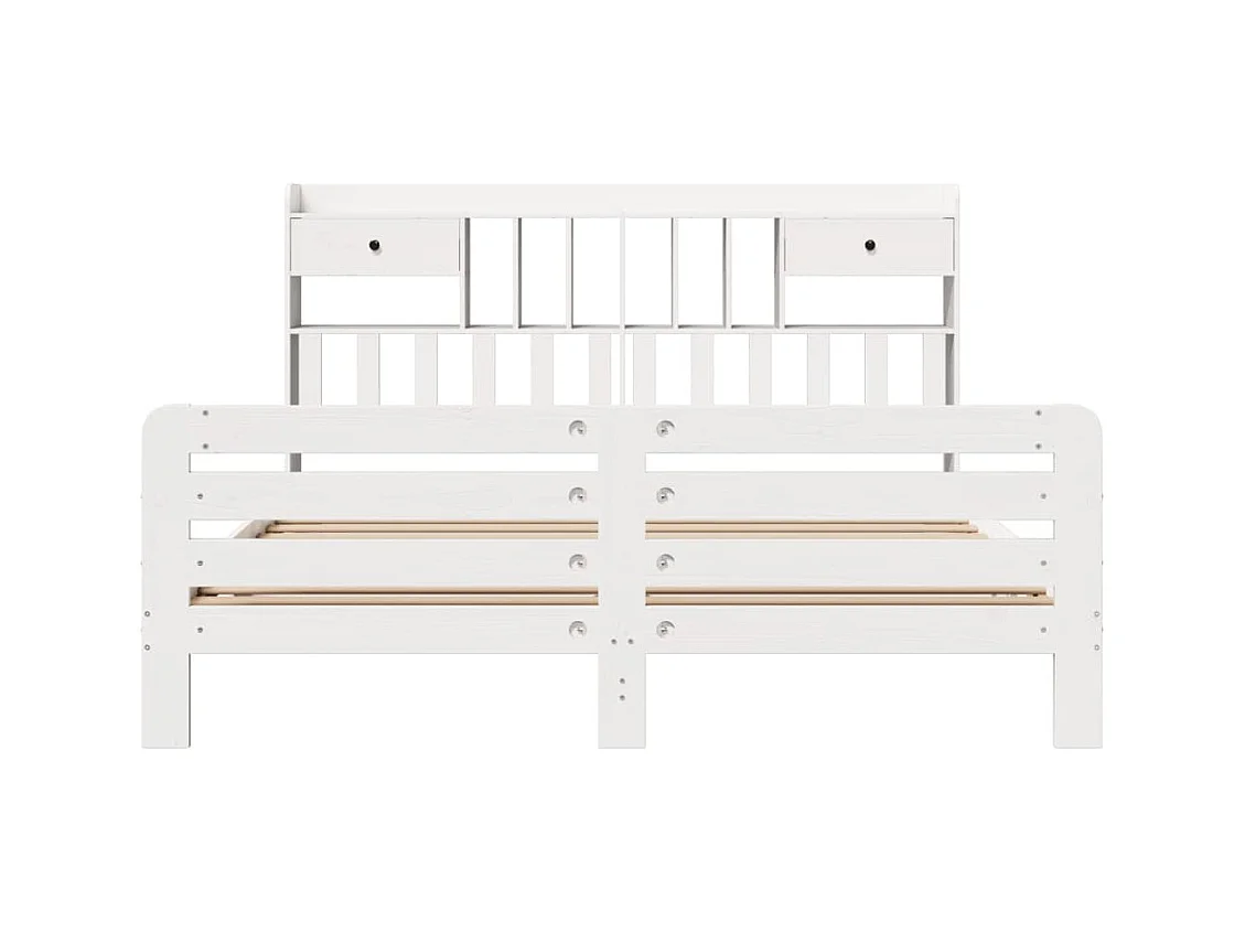 Massivholzbett mit Regal ohne Matratze Weiß 180x200 cm Kiefer