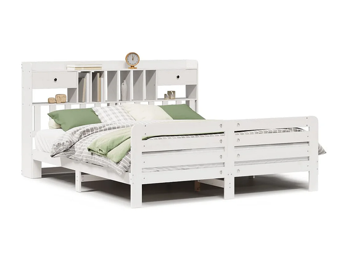 Lit bibliothèque sans matelas blanc 180x200 cm bois pin massif