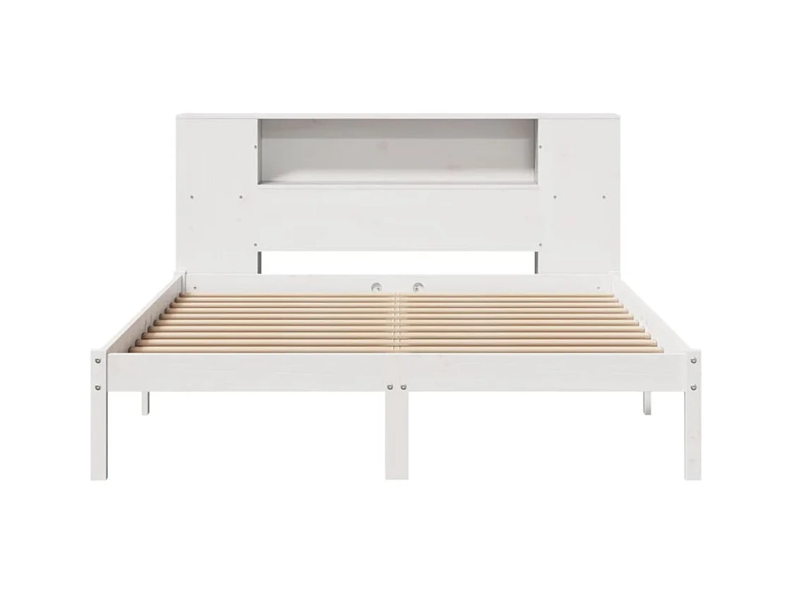 Lit bibliothèque sans matelas blanc 140x190 cm bois pin massif