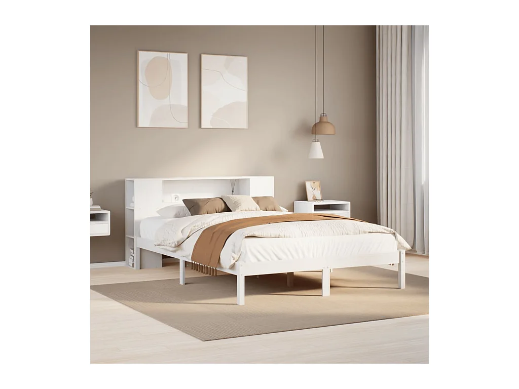 Bed met boekenkast zonder matras grenenhout wit 140x190 cm