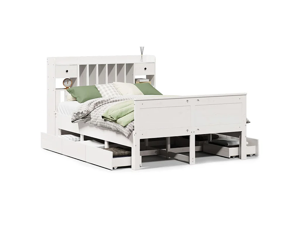 Lit bibliothèque sans matelas blanc 150x200 cm bois pin massif