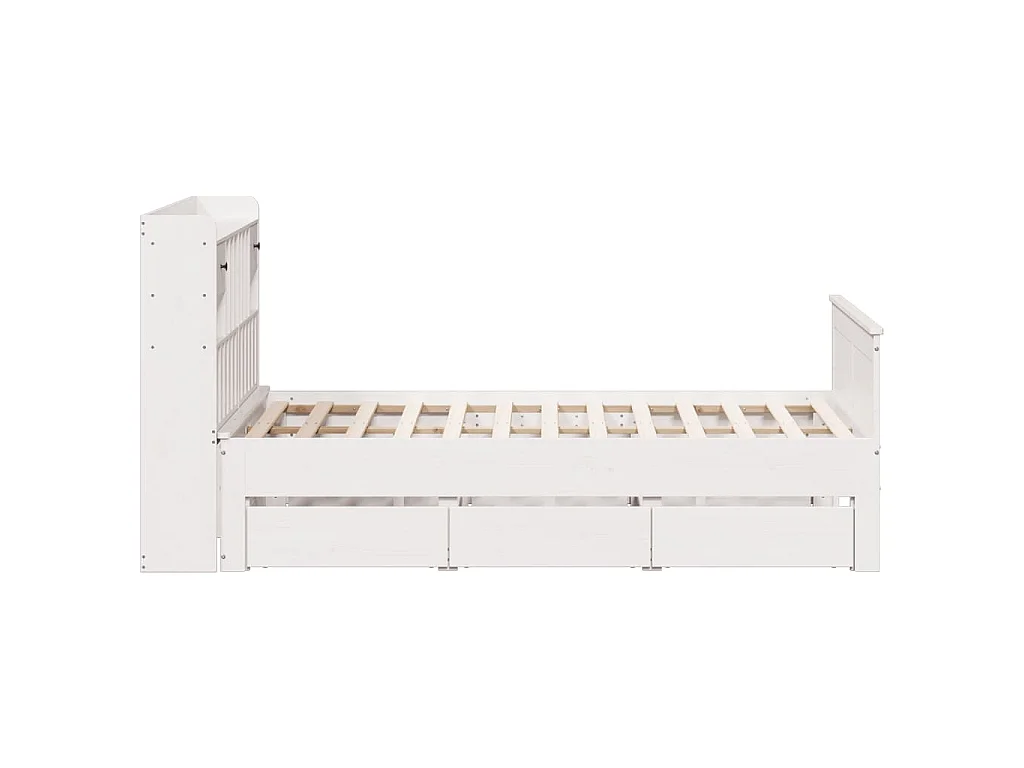 Lit bibliothèque sans matelas blanc 150x200 cm bois pin massif