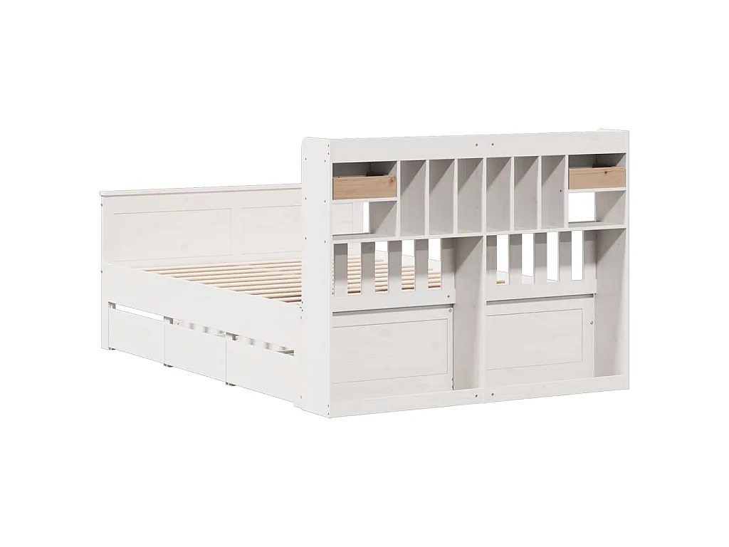 Lit bibliothèque sans matelas blanc 150x200 cm bois pin massif