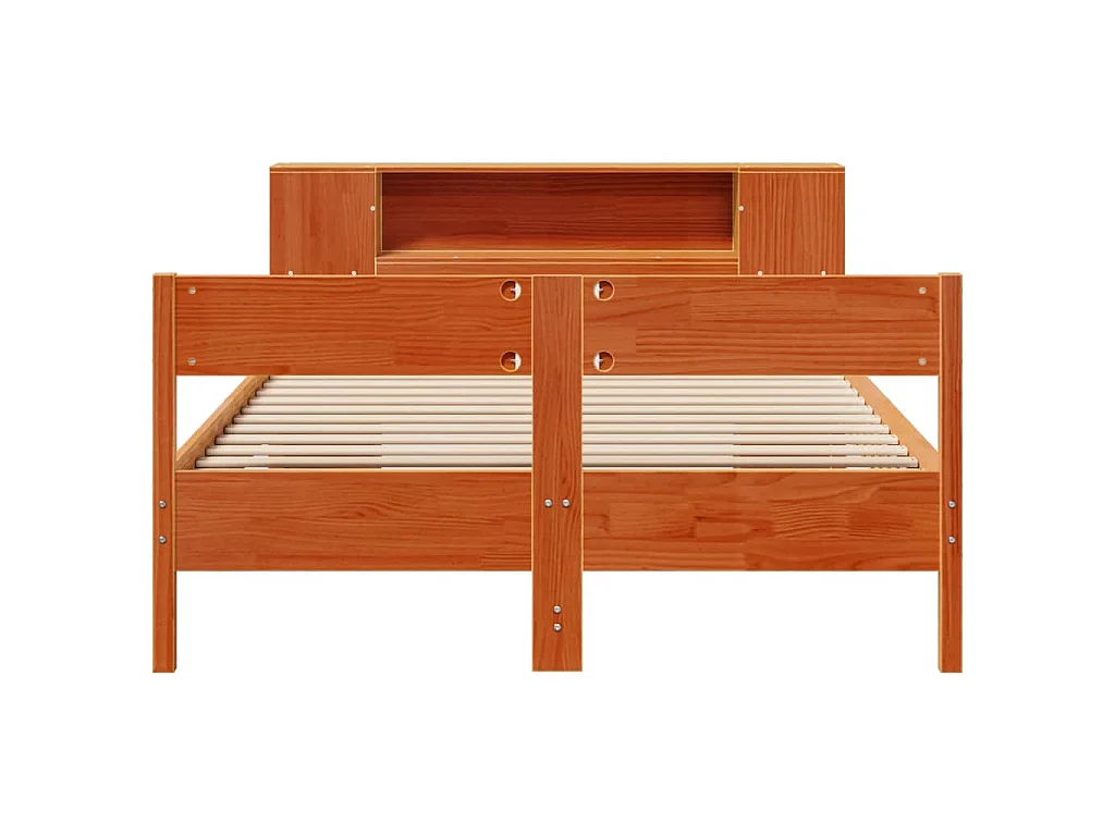 Lit bibliothèque sans matelas cire marron 150x200 cm pin massif