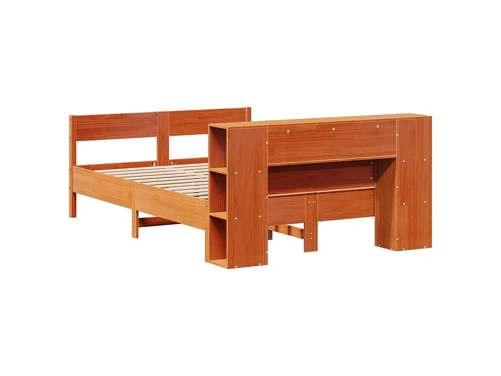 Lit bibliothèque sans matelas cire marron 150x200 cm pin massif