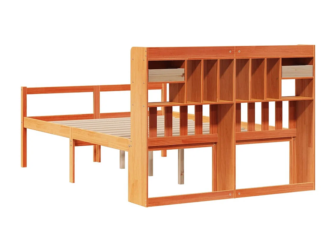Lit bibliothèque sans matelas cire marron 150x200 cm pin massif
