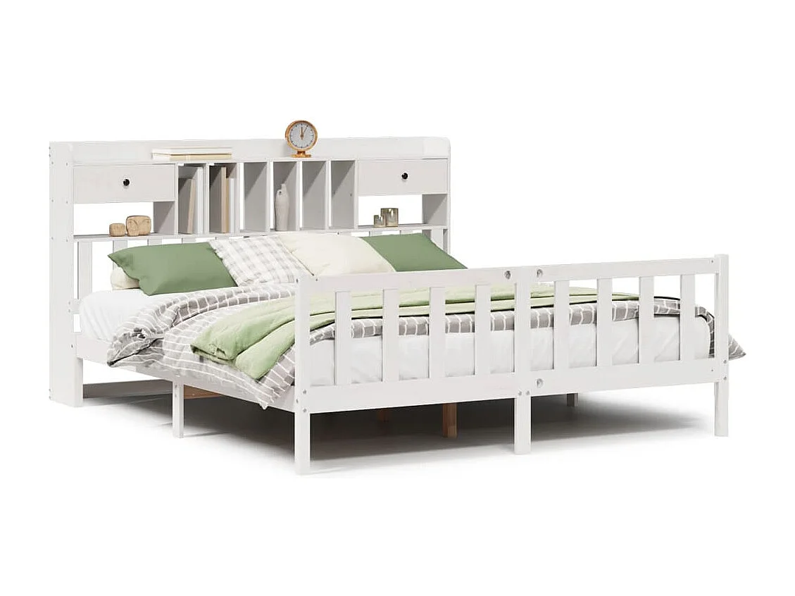 Lit bibliothèque sans matelas blanc 180x200 cm bois pin massif
