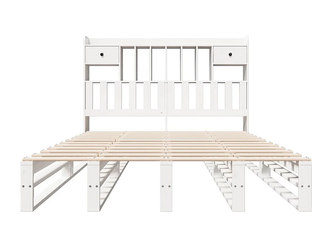 Lit bibliothèque sans matelas blanc 140x190 cm bois pin massif