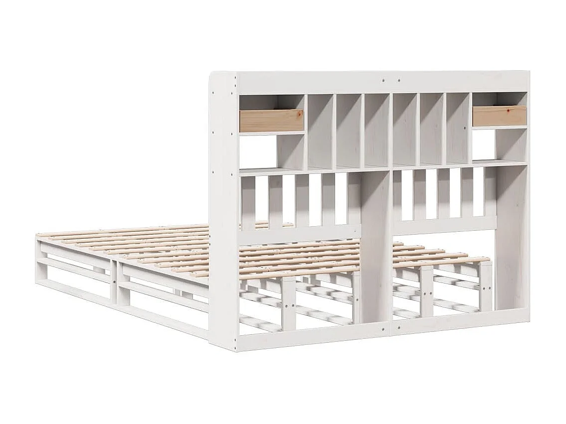 Lit bibliothèque sans matelas blanc 140x190 cm bois pin massif