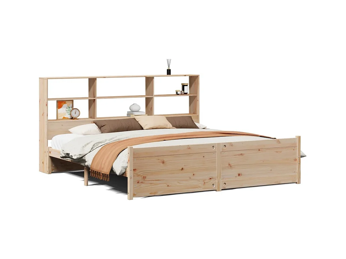 Lit bibliothèque sans matelas 180x200 cm bois massif de pin