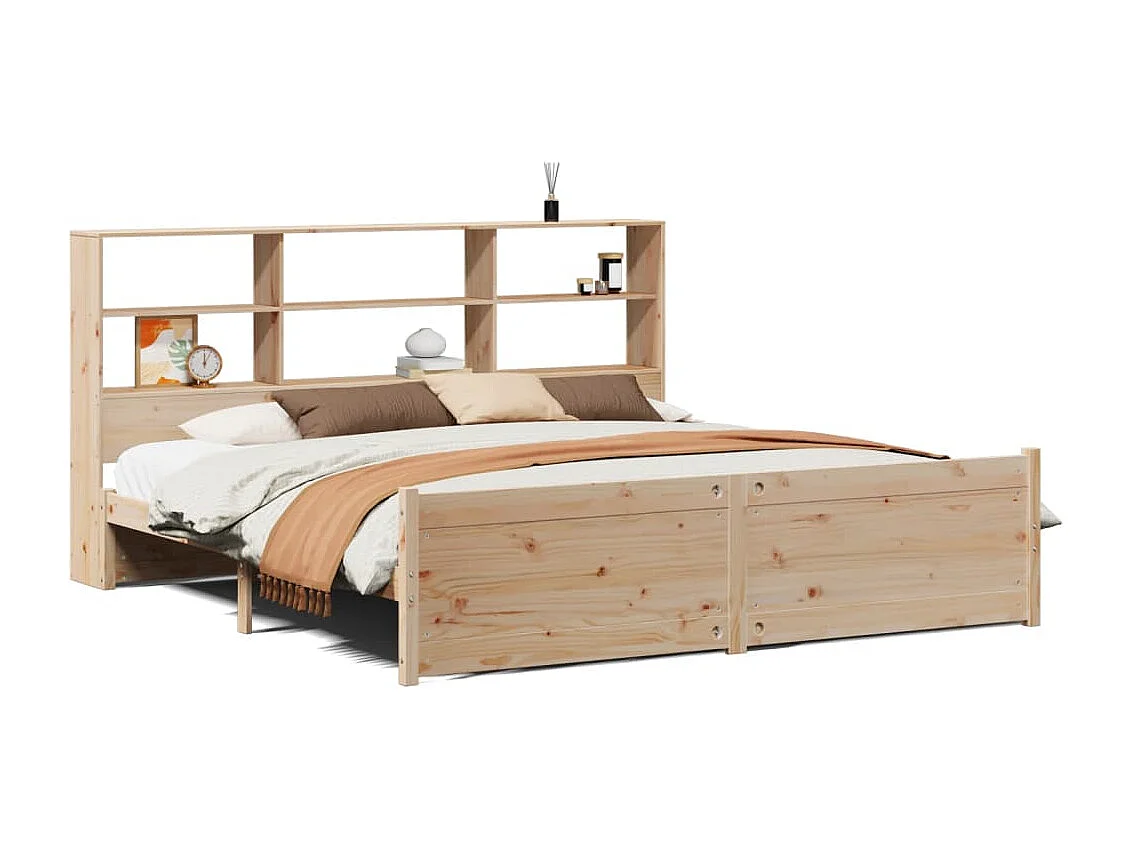 Lit bibliothèque sans matelas 180x200 cm bois massif de pin