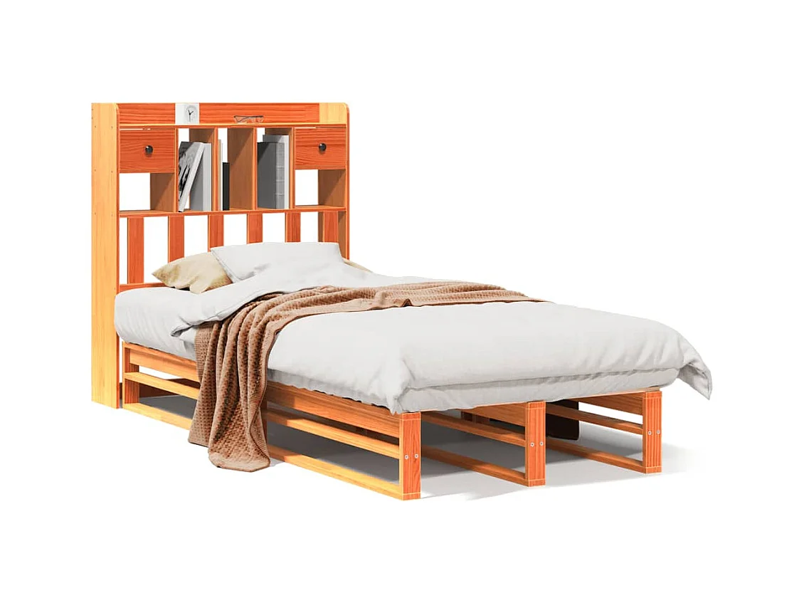 Lit bibliothèque sans matelas cire marron 100x200 cm pin massif