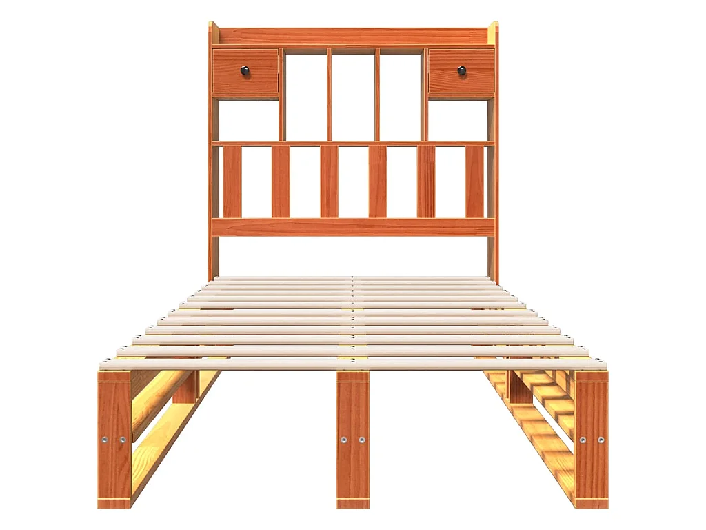 Lit bibliothèque sans matelas cire marron 100x200 cm pin massif