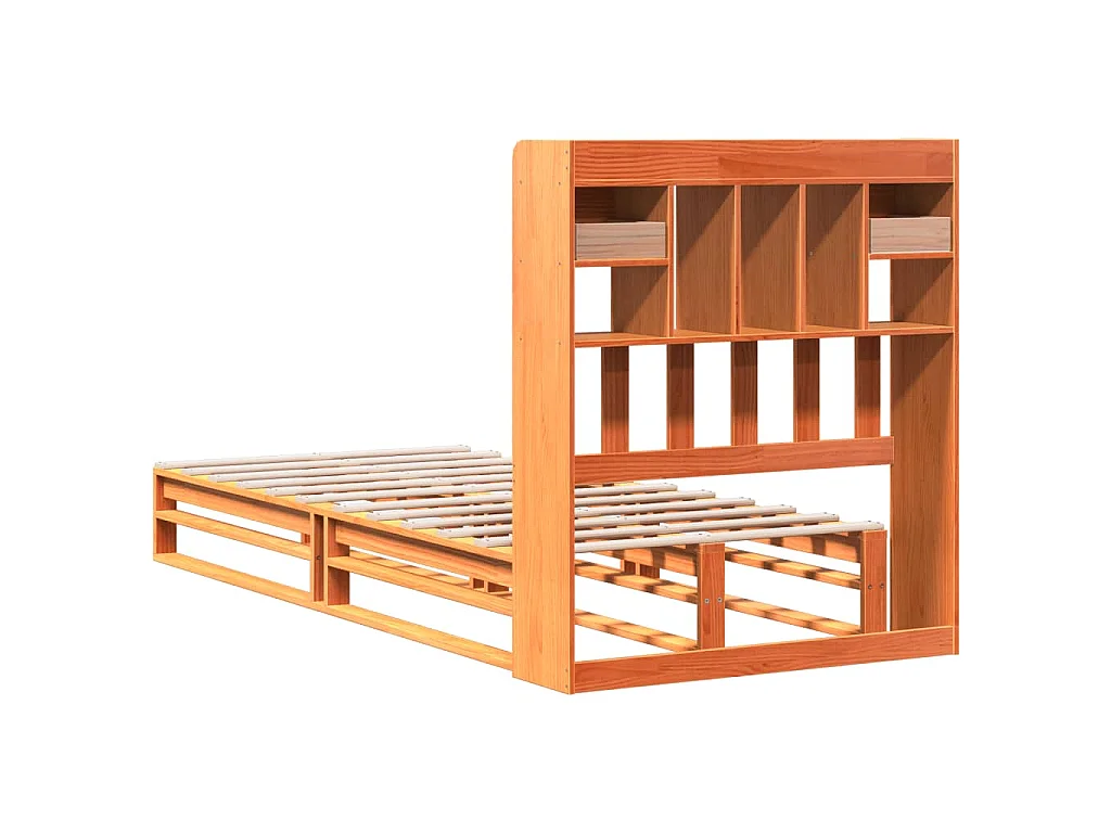 Lit bibliothèque sans matelas cire marron 100x200 cm pin massif