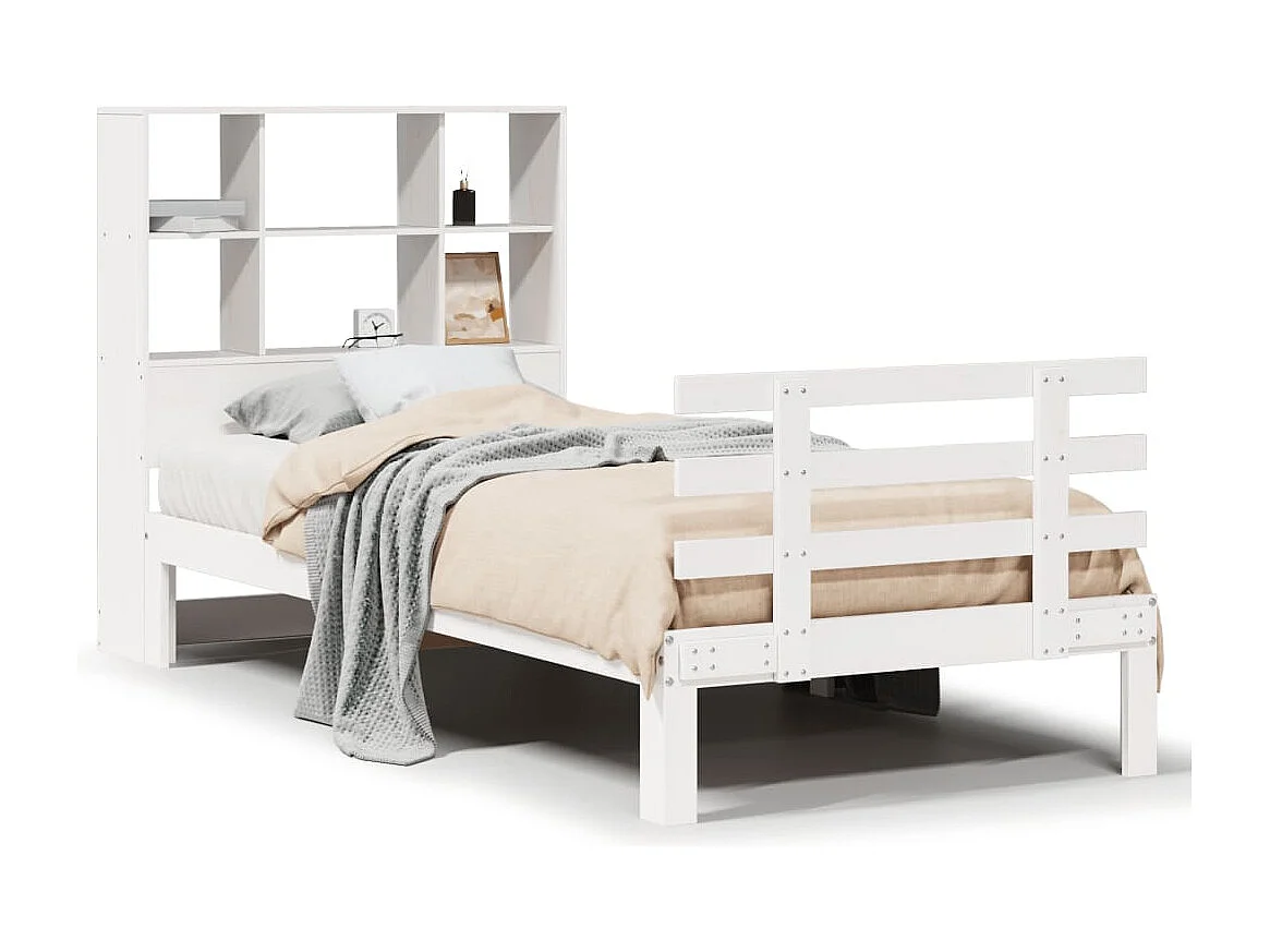 Cama com estante sem colchão 90x200 cm pinho maciço branco