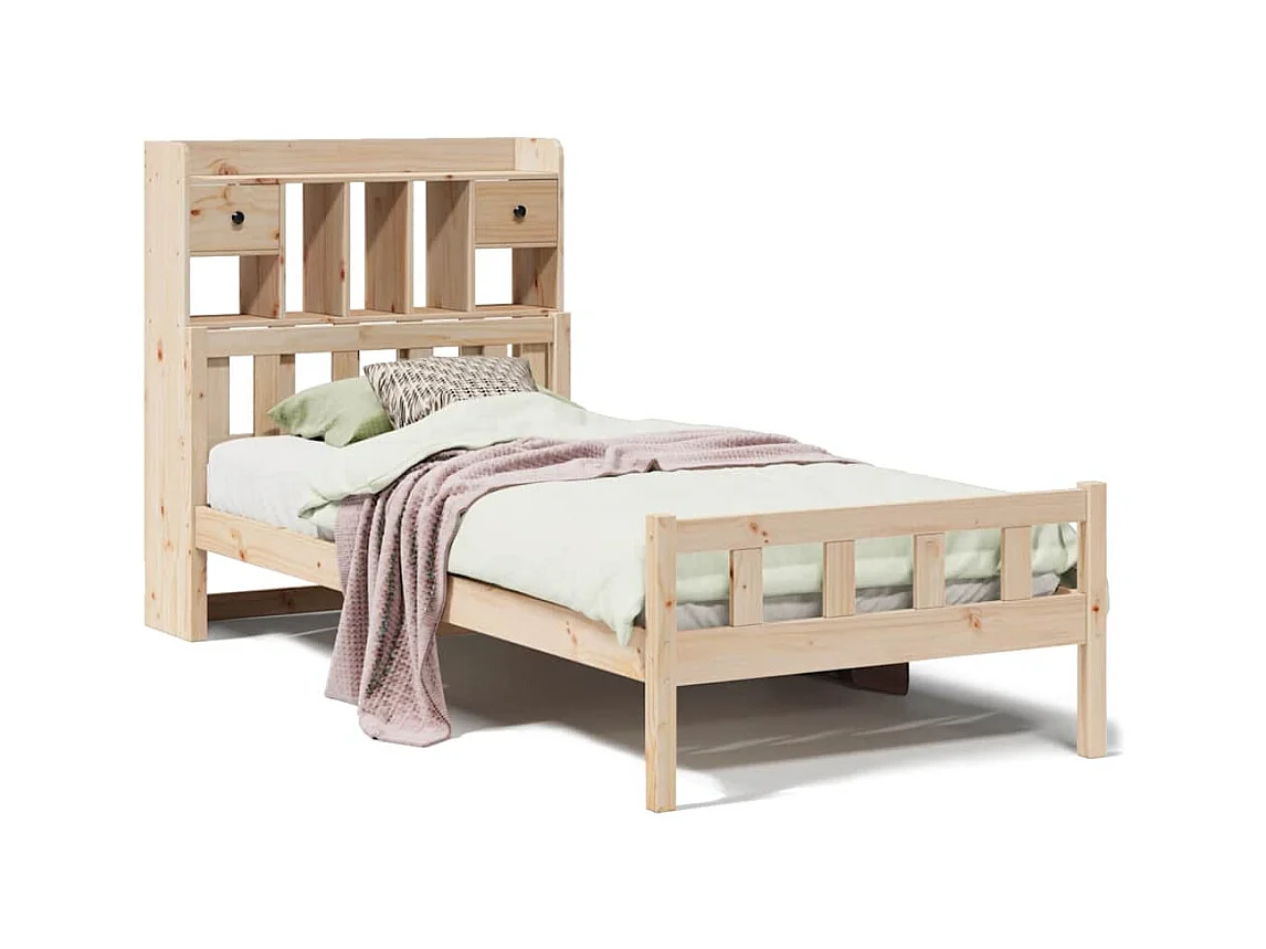 Lit bibliothèque sans matelas 90x190 cm bois de pin massif