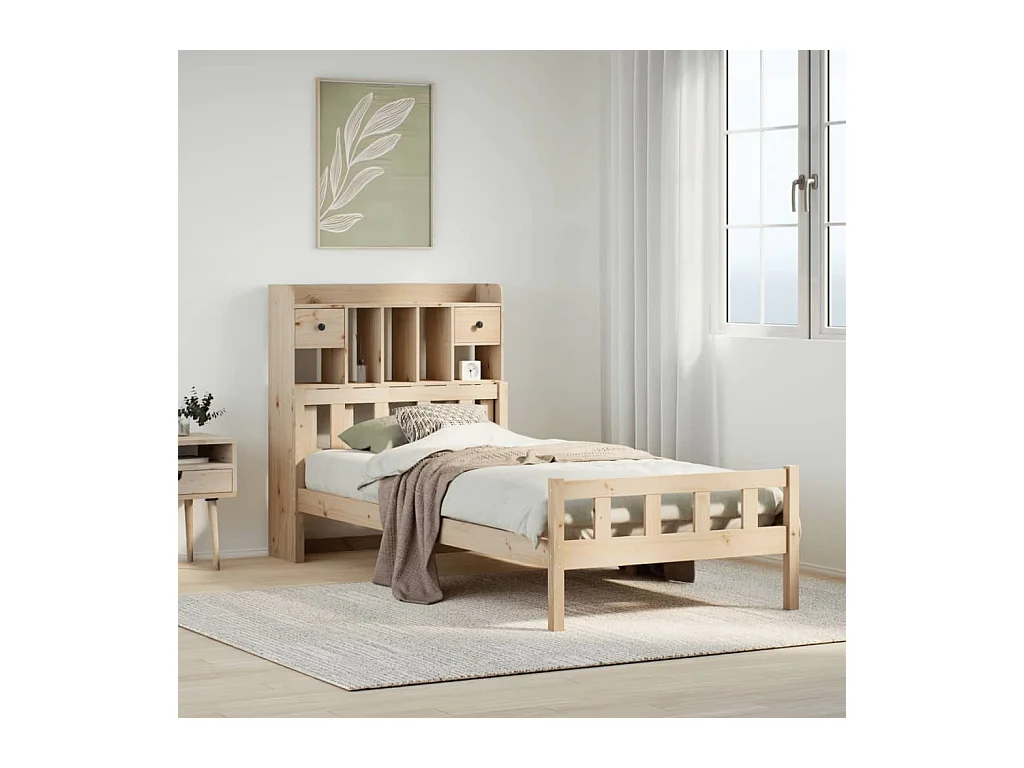 Lit bibliothèque sans matelas 90x190 cm bois de pin massif