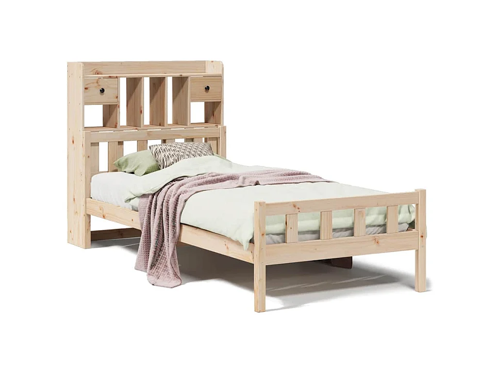 Letto Libreria senza Materasso 90x190 cm Legno Massello Pino