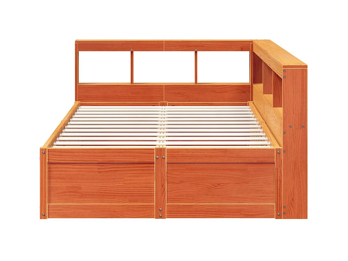 Massivholzbett mit Regal ohne Matratze Wachsbraun 135x190 cm