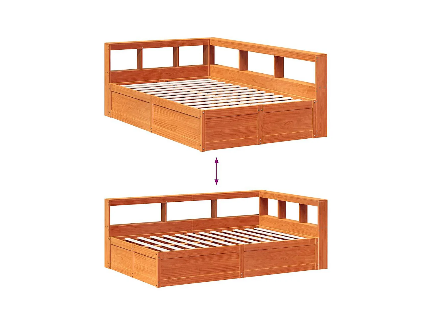 Massivholzbett mit Regal ohne Matratze Wachsbraun 135x190 cm