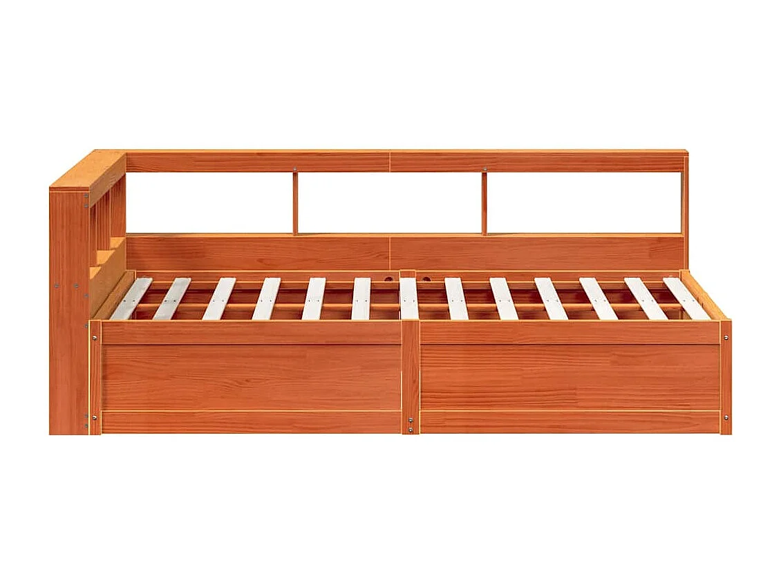Lit bibliothèque sans matelas cire marron 135x190 cm pin massif