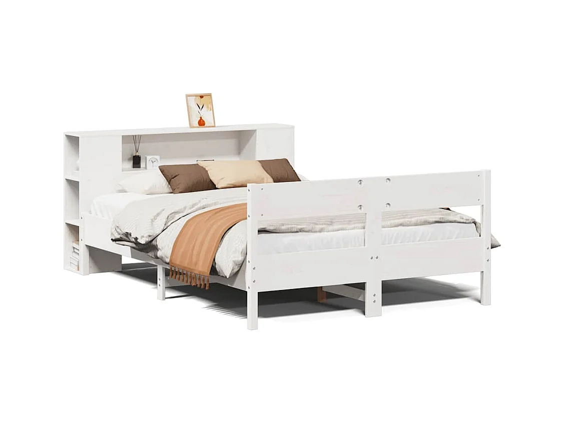 Lit bibliothèque sans matelas blanc 140x190 cm bois pin massif