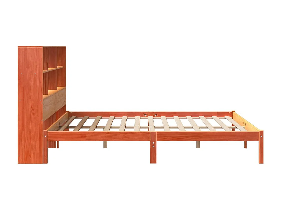 Lit bibliothèque sans matelas cire marron 200x200 cm pin massif