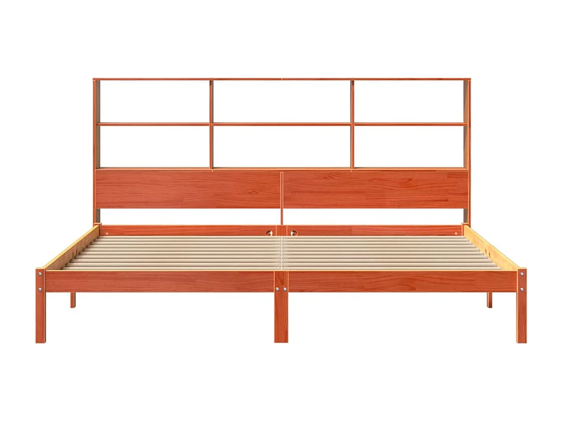 Letto Libreria senza Materasso Marrone Cera 200x200 cm in Pino