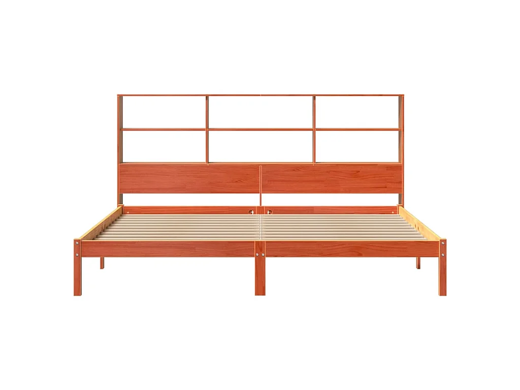 Lit bibliothèque sans matelas cire marron 200x200 cm pin massif