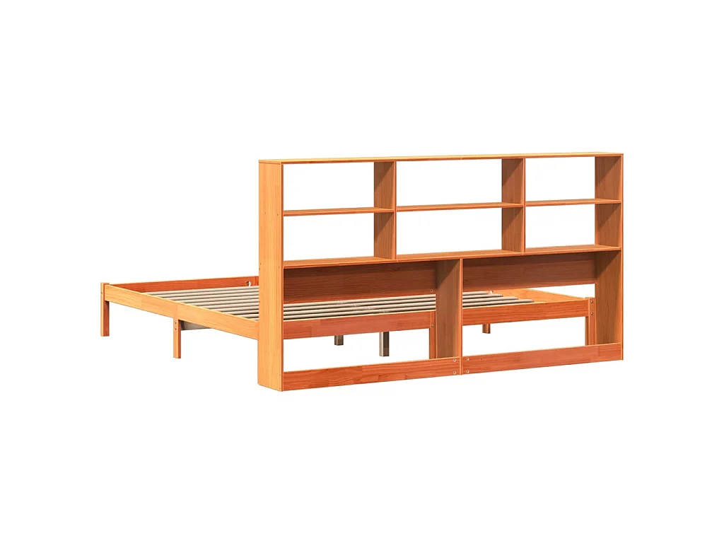 Lit bibliothèque sans matelas cire marron 200x200 cm pin massif
