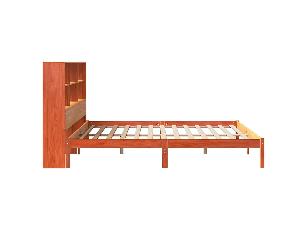 Bed met boekenkast zonder matras grenenhout wasbruin 200x200 cm