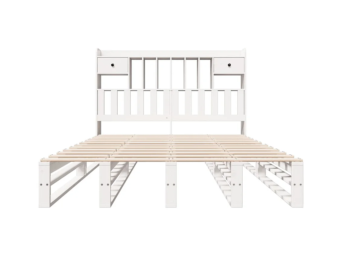 Lit bibliothèque sans matelas blanc 160x200 cm bois pin massif