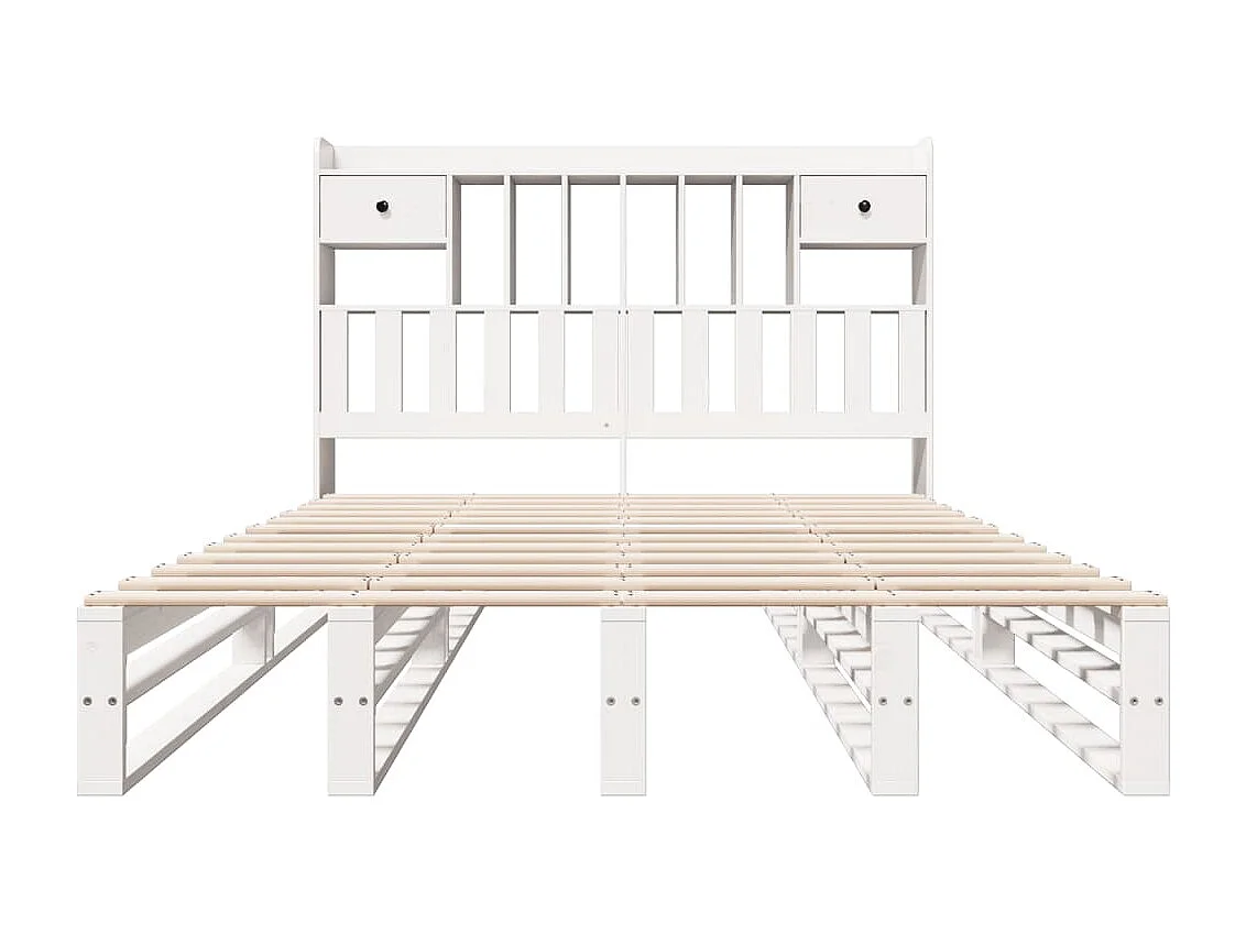 Lit bibliothèque sans matelas blanc 160x200 cm bois pin massif