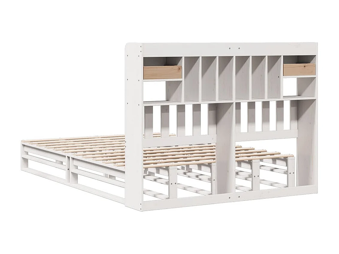 Lit bibliothèque sans matelas blanc 160x200 cm bois pin massif