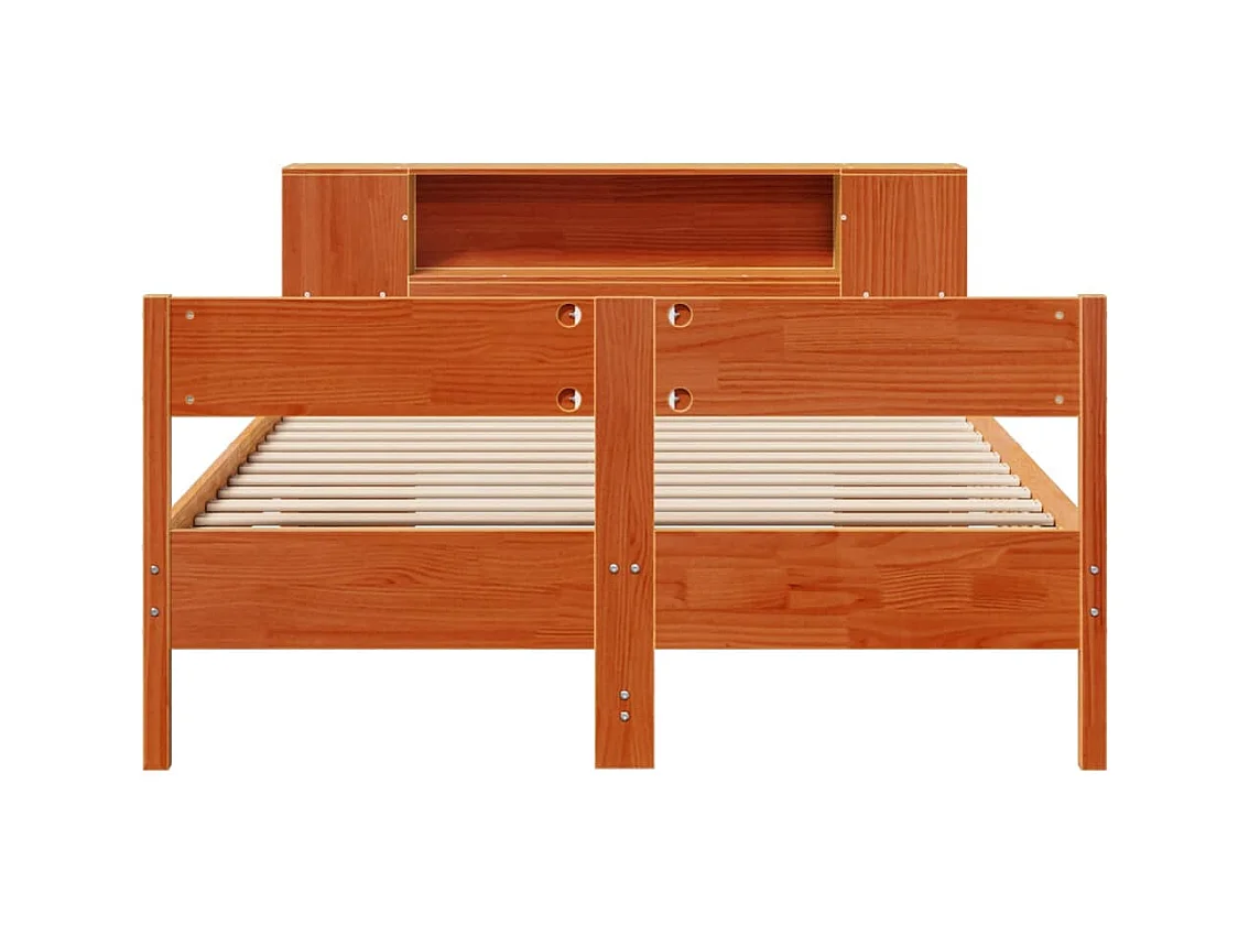 Lit bibliothèque sans matelas cire marron 140x200 cm pin massif