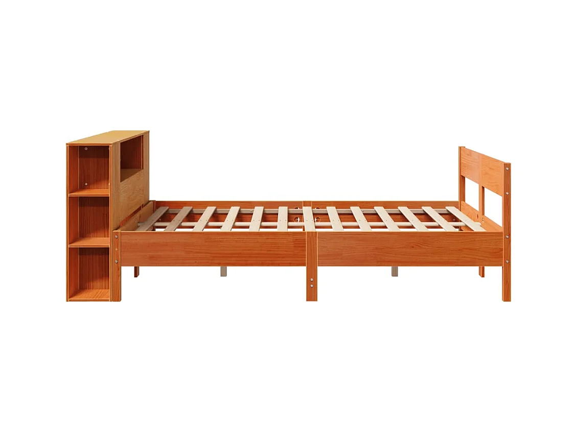 Lit bibliothèque sans matelas cire marron 140x200 cm pin massif