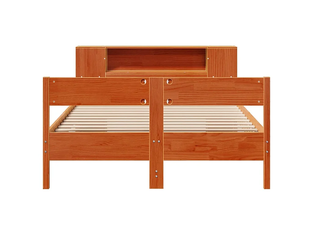 Lit bibliothèque sans matelas cire marron 140x200 cm pin massif