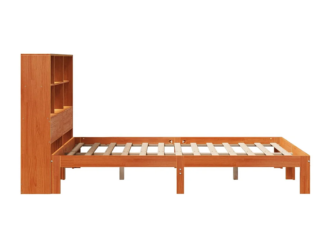 Bed met boekenkast zonder matras grenenhout wasbruin 140x200 cm