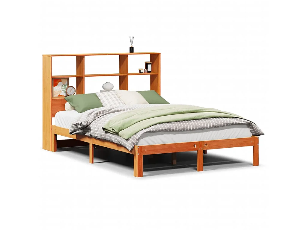 Letto Libreria senza Materasso Marrone Cera 140x200 cm in Pino