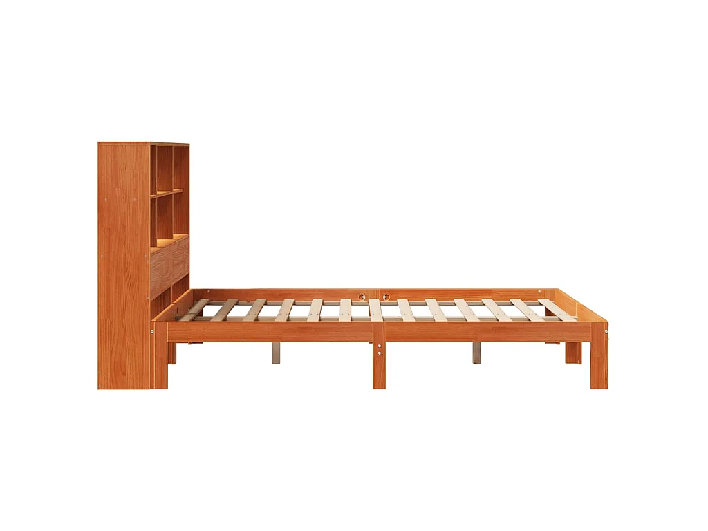 Letto Libreria senza Materasso Marrone Cera 140x200 cm in Pino