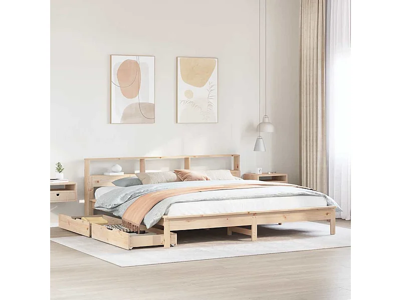 Bed met boekenkast zonder matras massief grenenhout 200x200 cm
