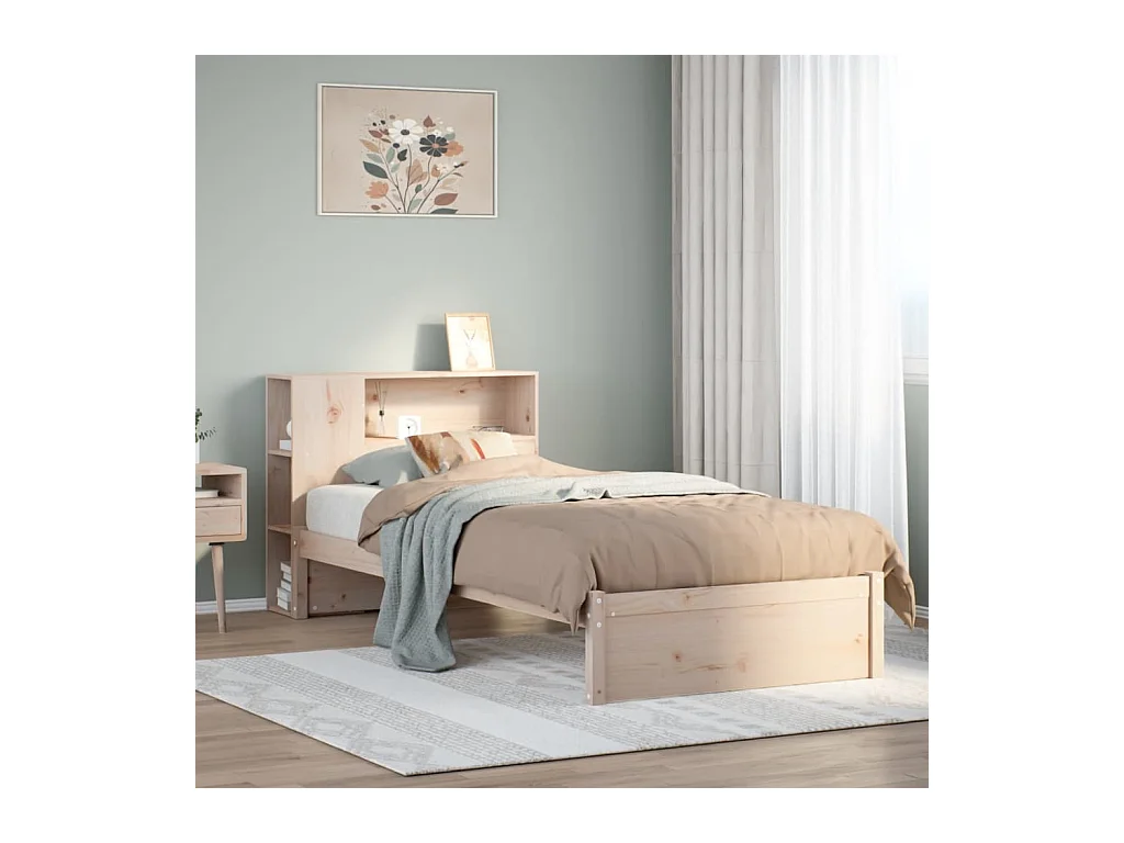 Lit bibliothèque sans matelas 90x200 cm bois de pin massif